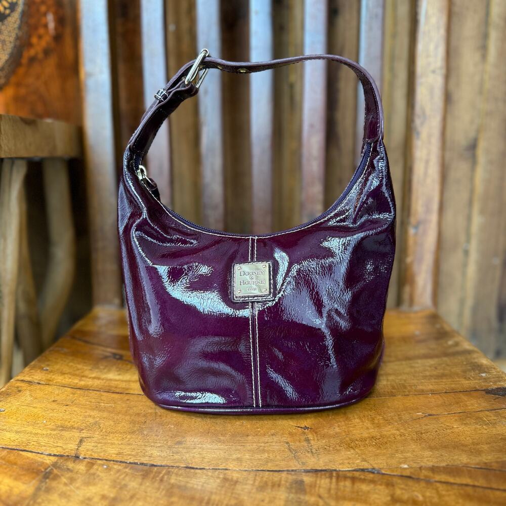Vintage Dooney & Bourke Bordeaux Patent Leather Small Hobo Y2K Bag